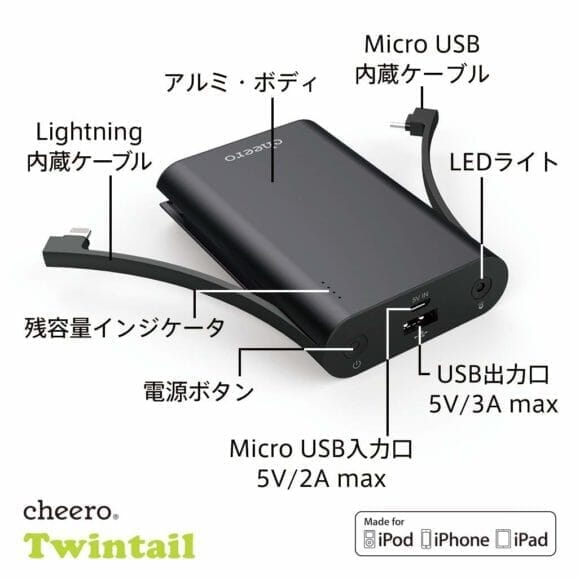 cheero「Twintail 10050mAh (CHE-089)」公式の製品画像４