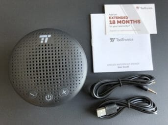 Tao Tronicsの防水Bluetoothスピーカー「TT-SK021」の付属品一覧。