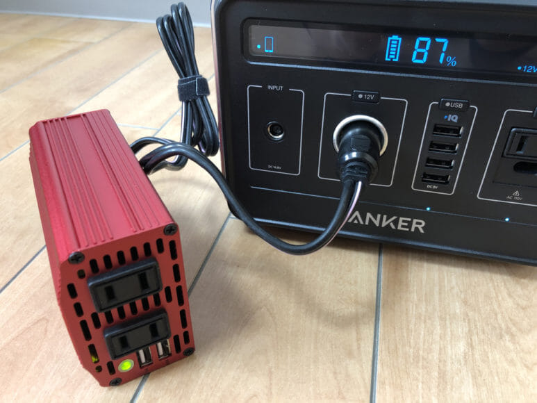 おすすめポータブル電源Anker「PowerHouse」｜DC出力端子にインバーターを接続させればAC出力端子を増設できます。