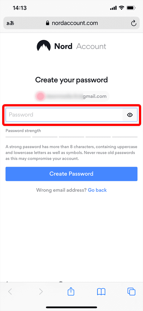 【NordVPNの登録方法】個人情報をハッキングから守るセキュリティサービス「NordVPN」の契約・登録方法｜30日間は実質無料でお試し利用できる！｜アカウントを有効化する：するとアカウントのログインパスワードを作成する画面が表示されるので、セキュリティレベルの高いパスワードを入力して「Create Password」をタップしましょう。