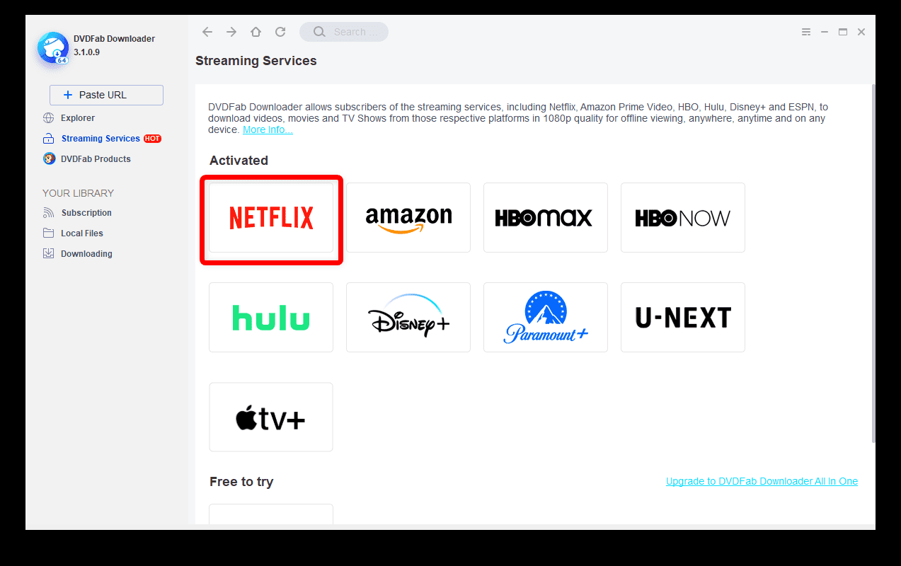 【Saving NETFLIX Contents】How to Save Netflix Video to Computer Forever｜Saving Procedure：This will display a list of supported streaming services, and click "NETFLIX".