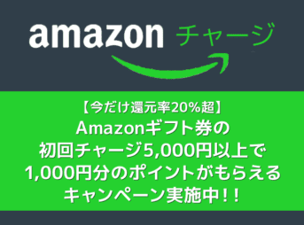 【今だけ還元率20%超】Amazonギフト券の初回チャージ5000円以上で1000円分のポイントがもらえるキャンペーン実施中