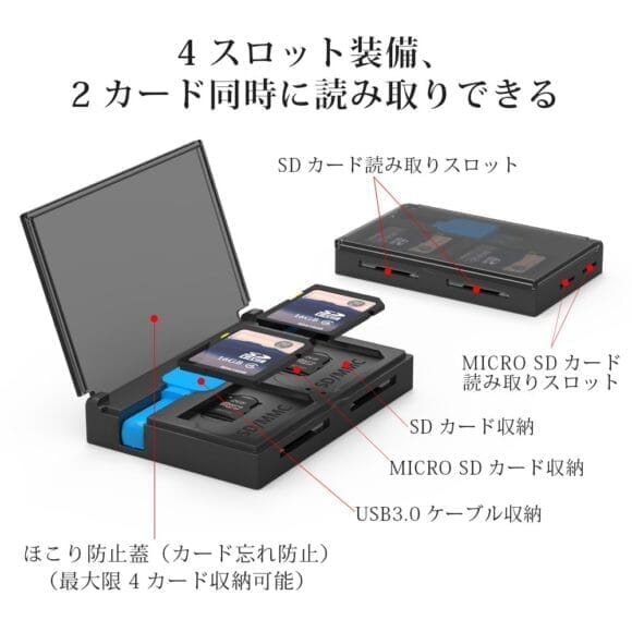 microSDカードリーダーにも収納ケースにもなる優れもののllano「カードリーダー」