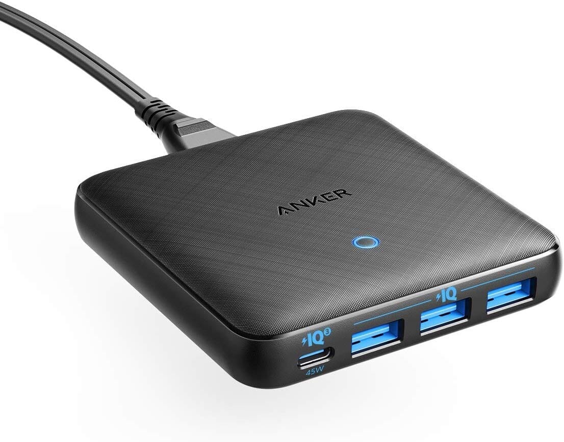【Anker PowerPort Atom III Slim(Four Ports)レビュー】超軽量小型のモバイル向け多ポート急速充電器!持ち運び最強の合計65W高出力を誇るPD急速充電器|製品の公式画像