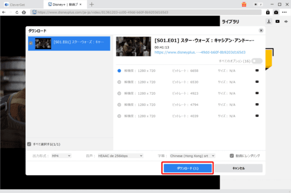 ディズニープラスの録画方法|PC保存してDVDに焼ける!|ディズニープラスの録画方法:ひと通り設定し終えたら「ダウンロード」をクリックします。