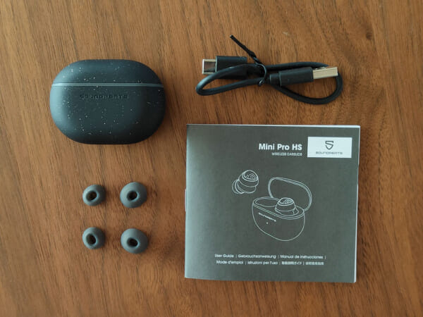 SOUNDPEATS Mini Pro HSレビュー｜ハイレゾ・LDAC対応・アクティブノイキャンとサウンドにこだわりぬいた完全ワイヤレスイヤホン｜外観・付属品：「Mini Pro HS」の付属品は次の通りです。
