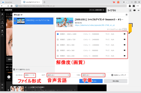 AbemaTVを画面録画する方法|ペイパービューもバレずに保存|AbemaTVを画面録画する方法:解析が終わると画面録画(ダウンロード)する動画コンテンツの詳細を設定する画面が表示されます。