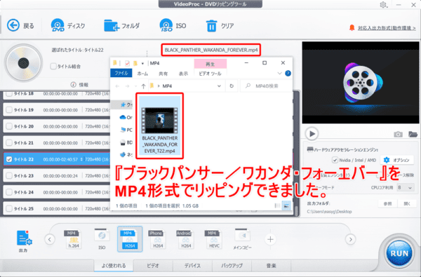 DVDリッピング性能を検証:ディズニー作品『ブラックパンサー/ワカンダ・フォーエバー』をMP4形式でリッピングできました。